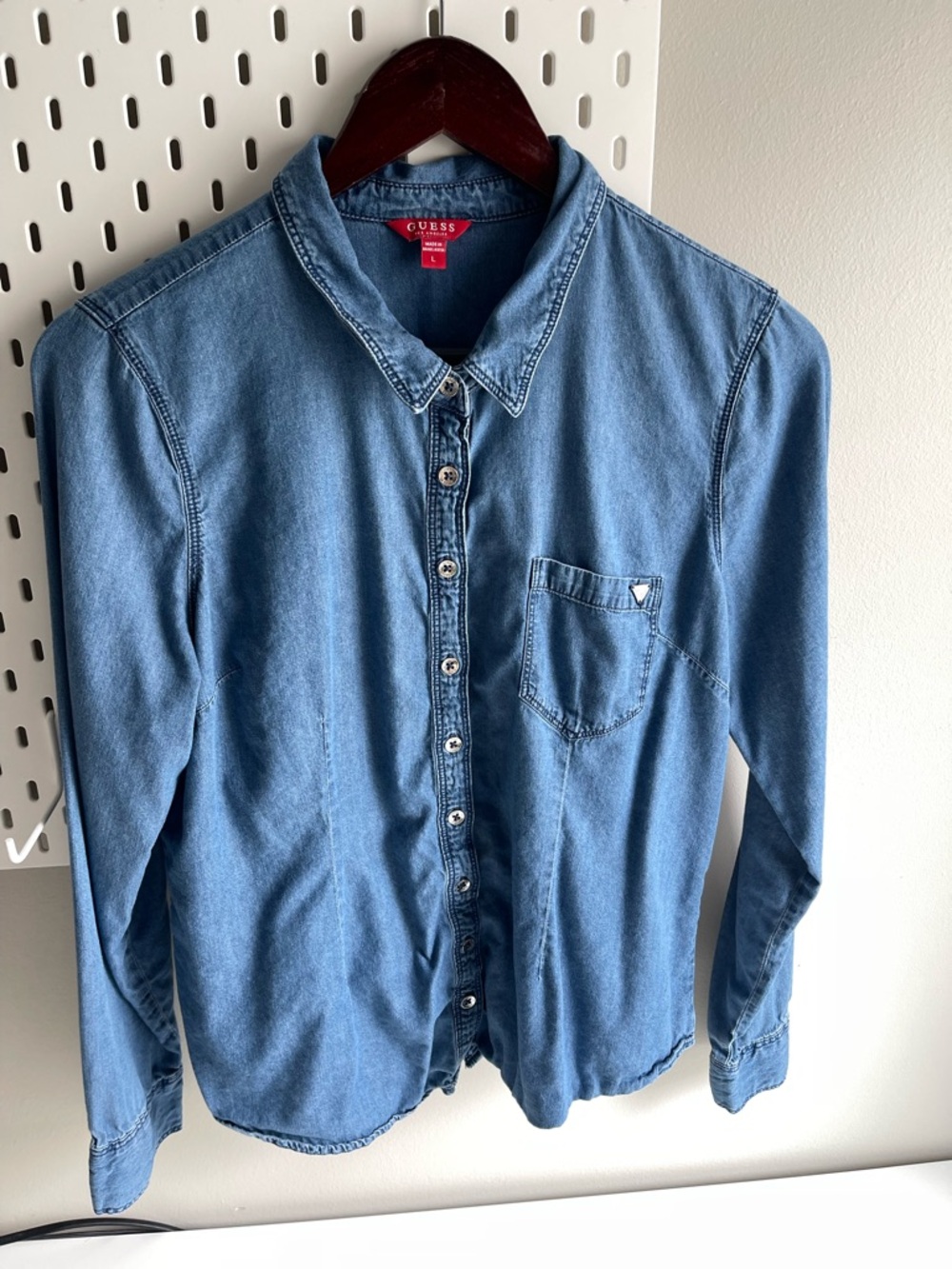 GUESS Light Blue Denim Shirt with Red Brand Tag